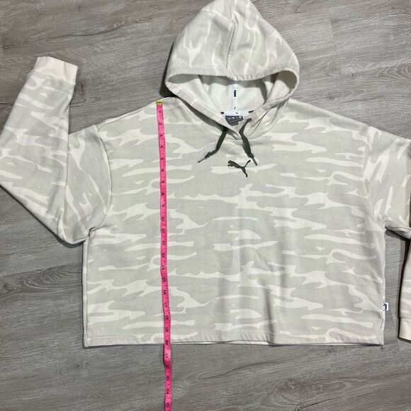 Puma Camo Cropped Hoodie Sweatshirt Sz Large Tan Cream Camouflage Khaki - Picture 14 of 16
